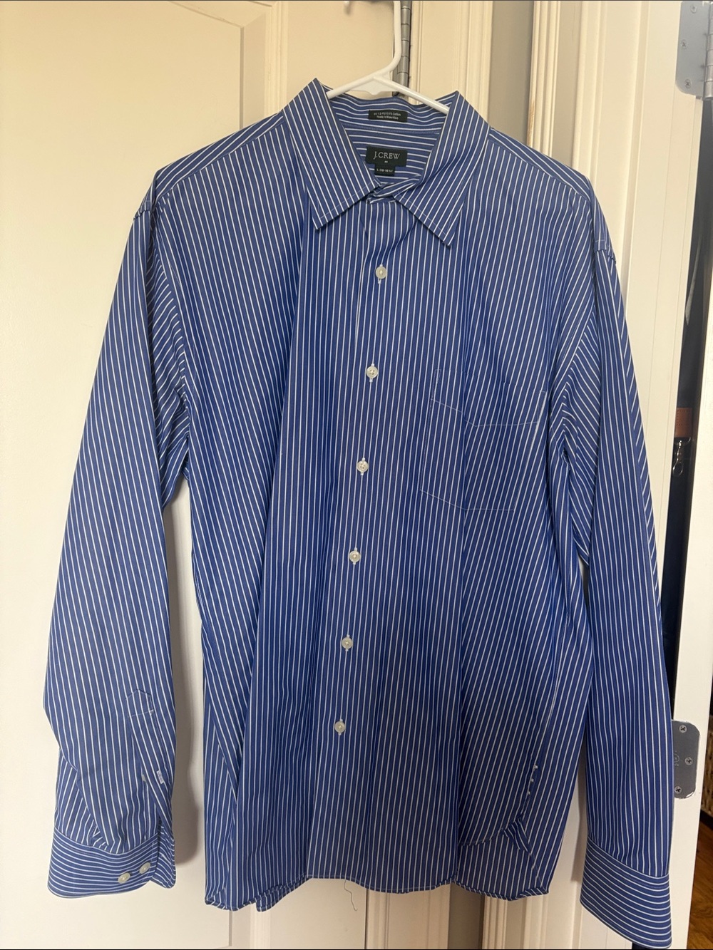 J. Crew Men's Blue and White Pinstripe Dress Shirt